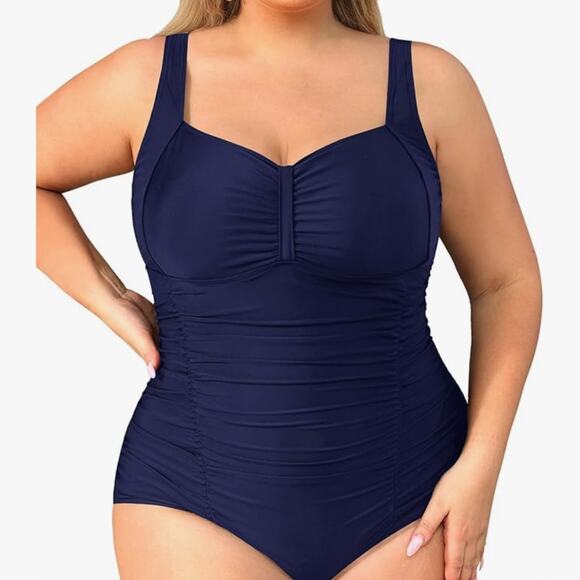 Daci One Piece Swimsuits Tummy Control Vintage Ruched Retro Swimwear nwt - Picture 1 of 5